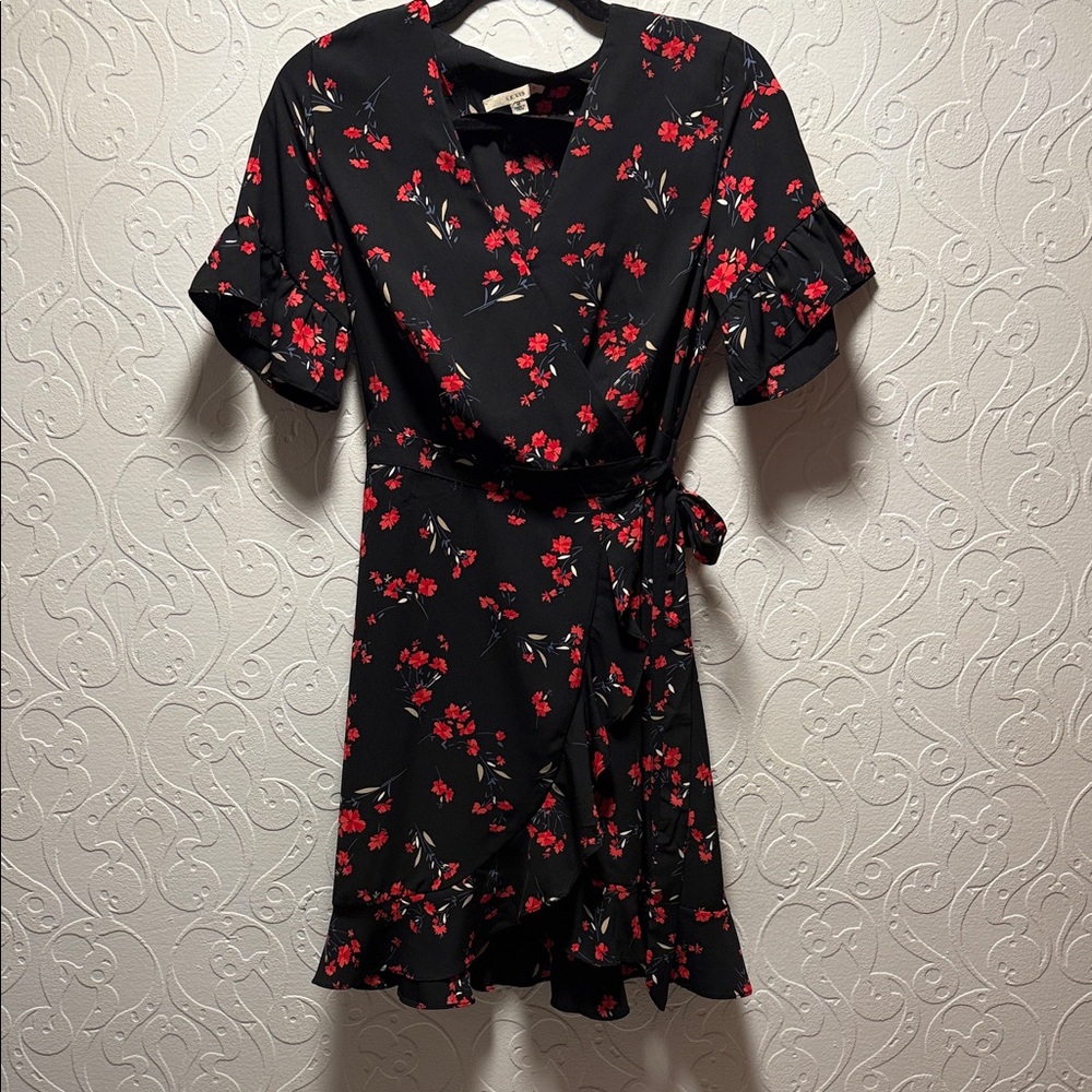 Le Lis Black Dress with Red Floral Print